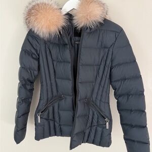 Dawn Levy Navy Puffer Jacket with Fur Hood